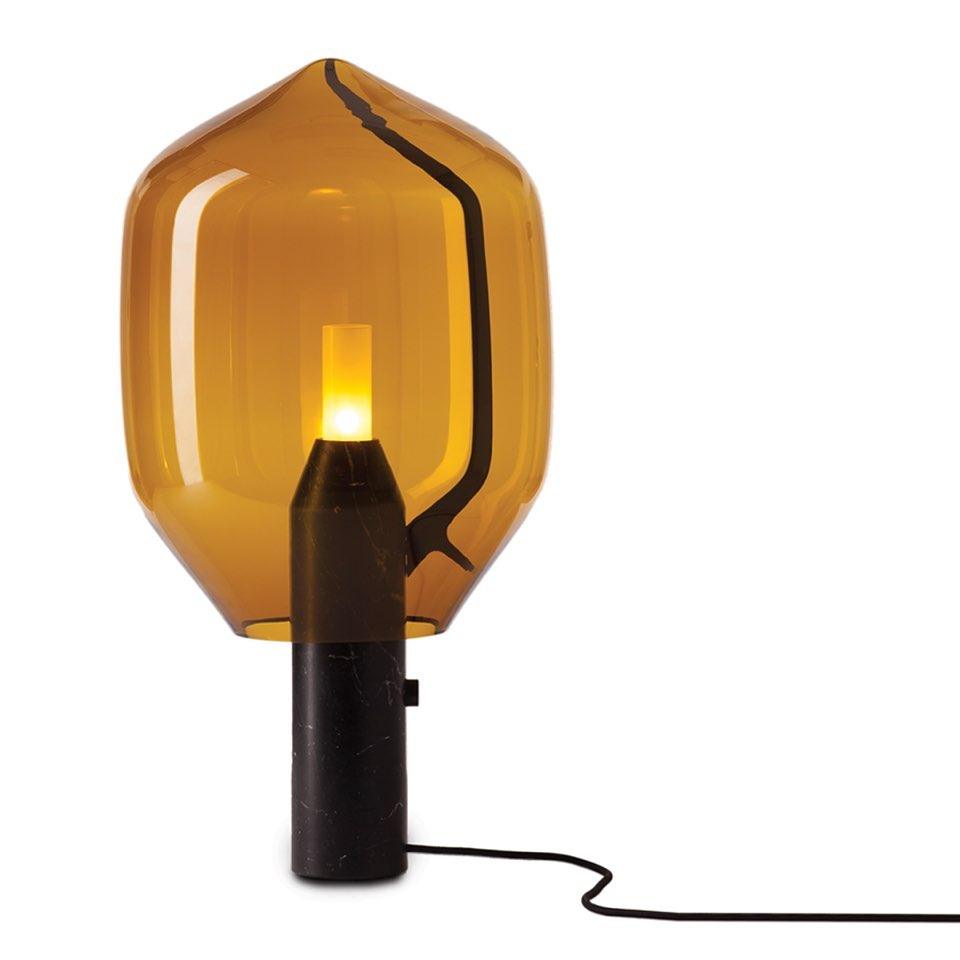 Lampe à poser moderne Gudik en Noir marbre et ambre verre