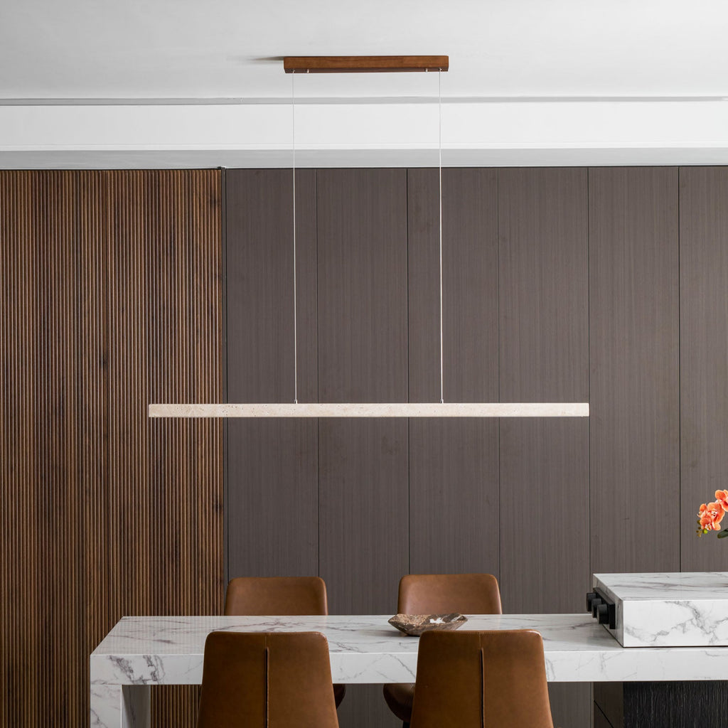 Suspension moderne Wilder en Noyer bois et travertin jaune