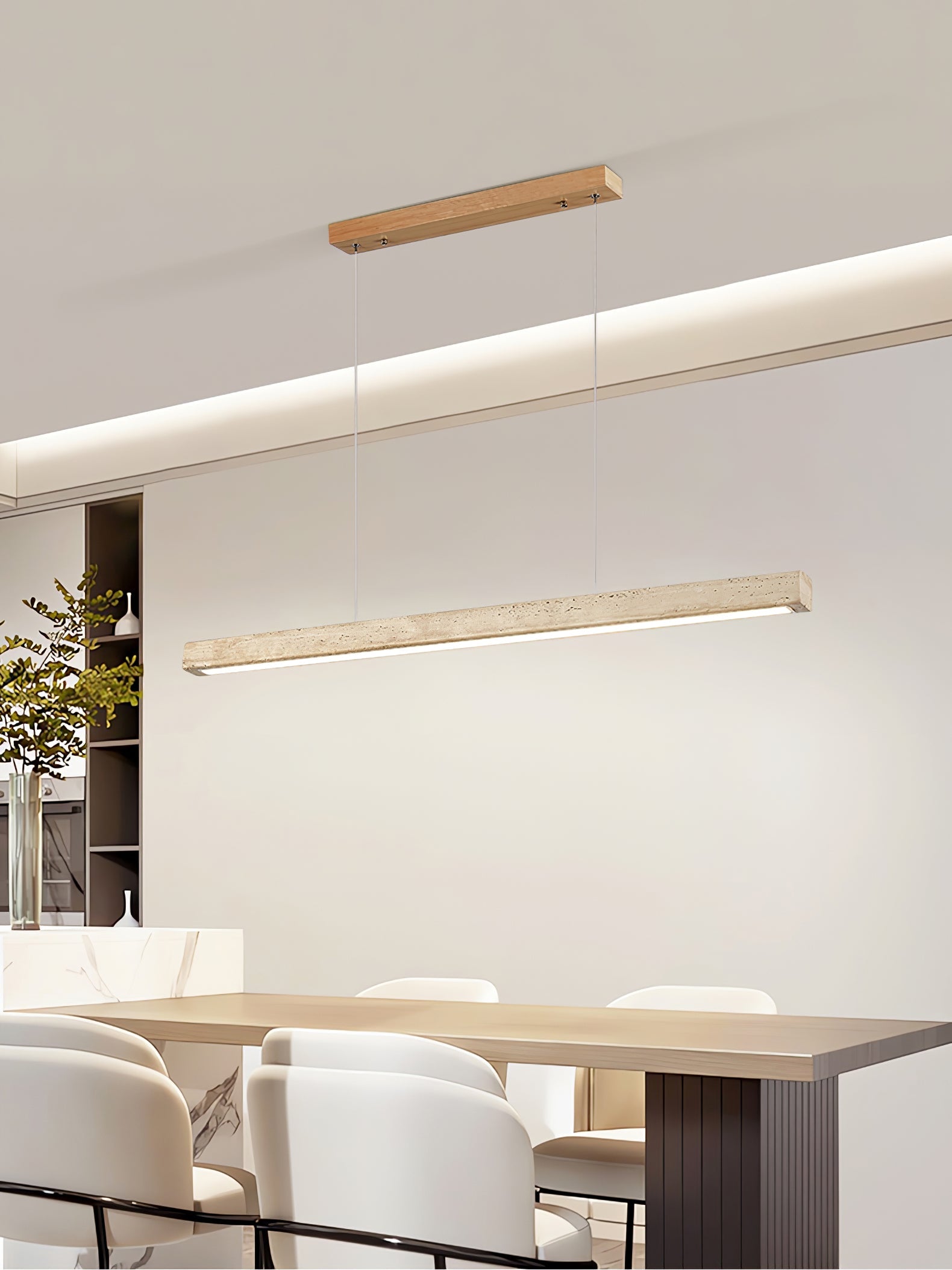 Suspension moderne Wilder en Noyer bois et travertin jaune