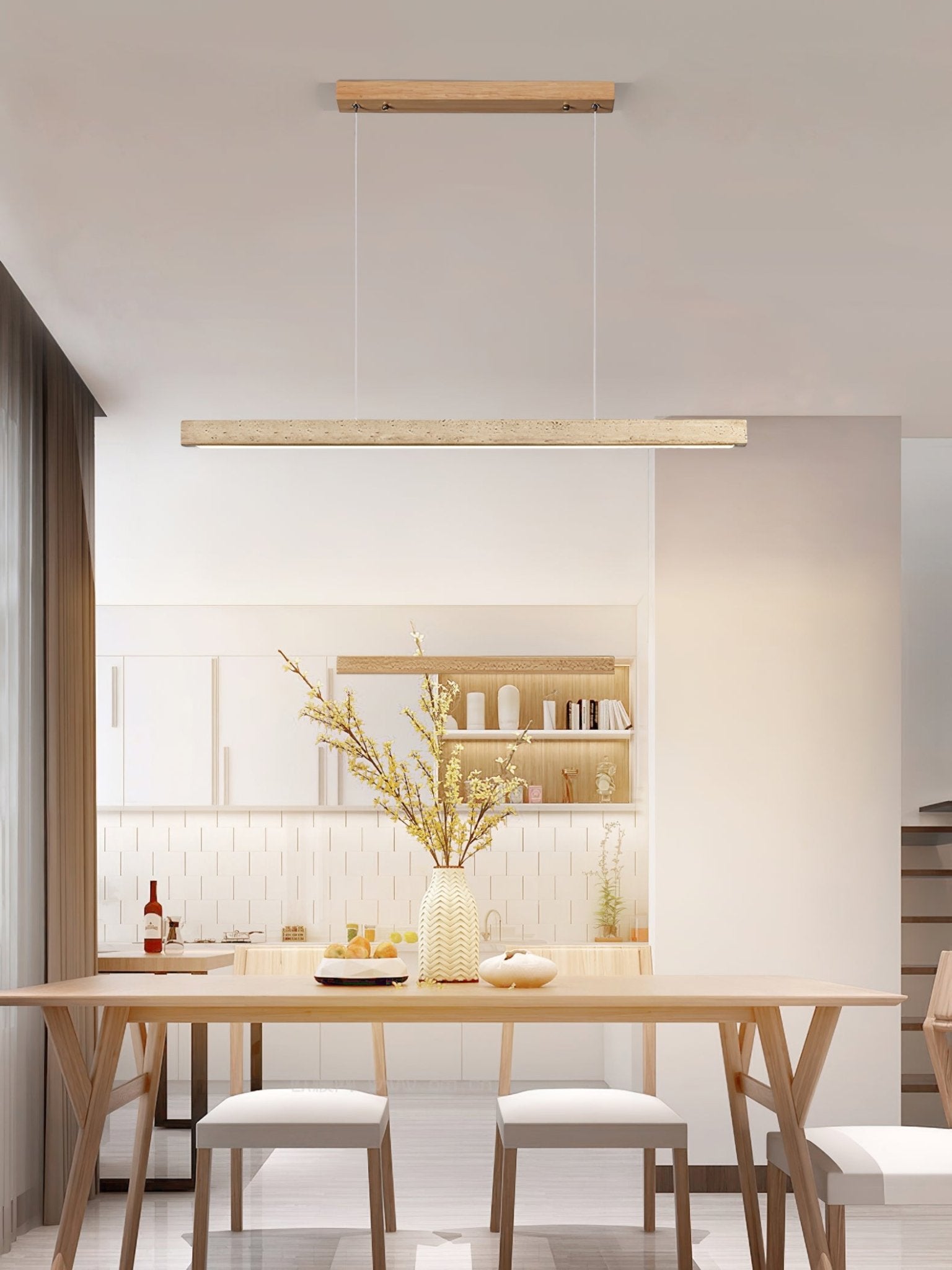 Suspension moderne Wilder en Noyer bois et travertin jaune