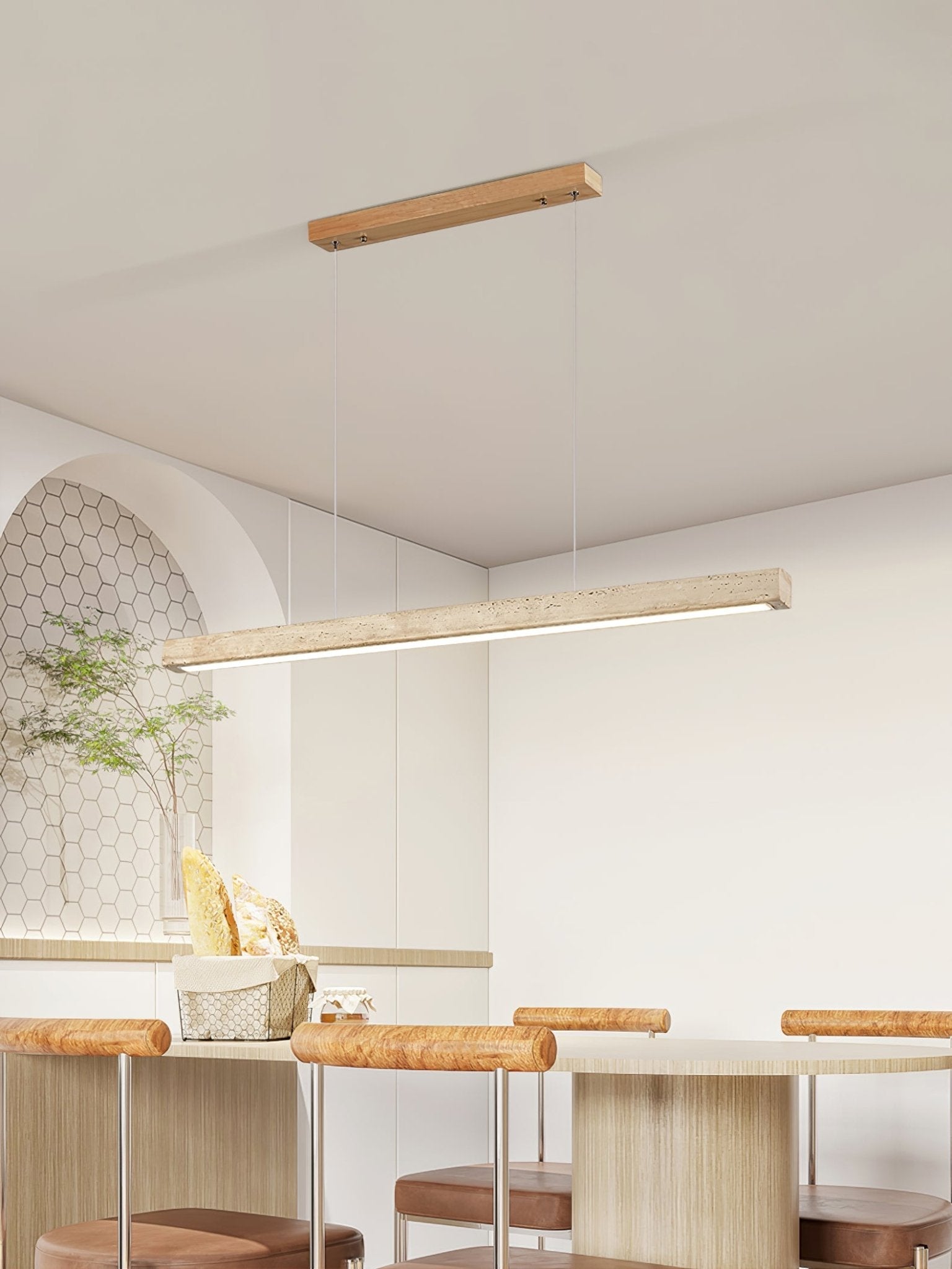 Suspension moderne Wilder en Bois et travertin jaune