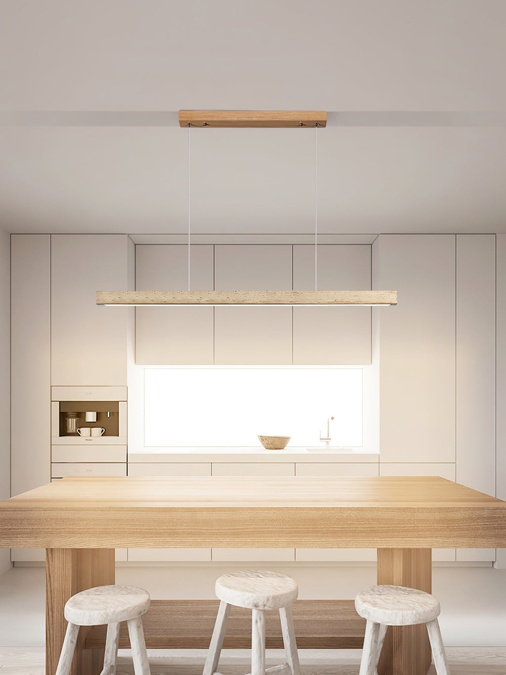 Suspension moderne Wilder en Bois et travertin jaune