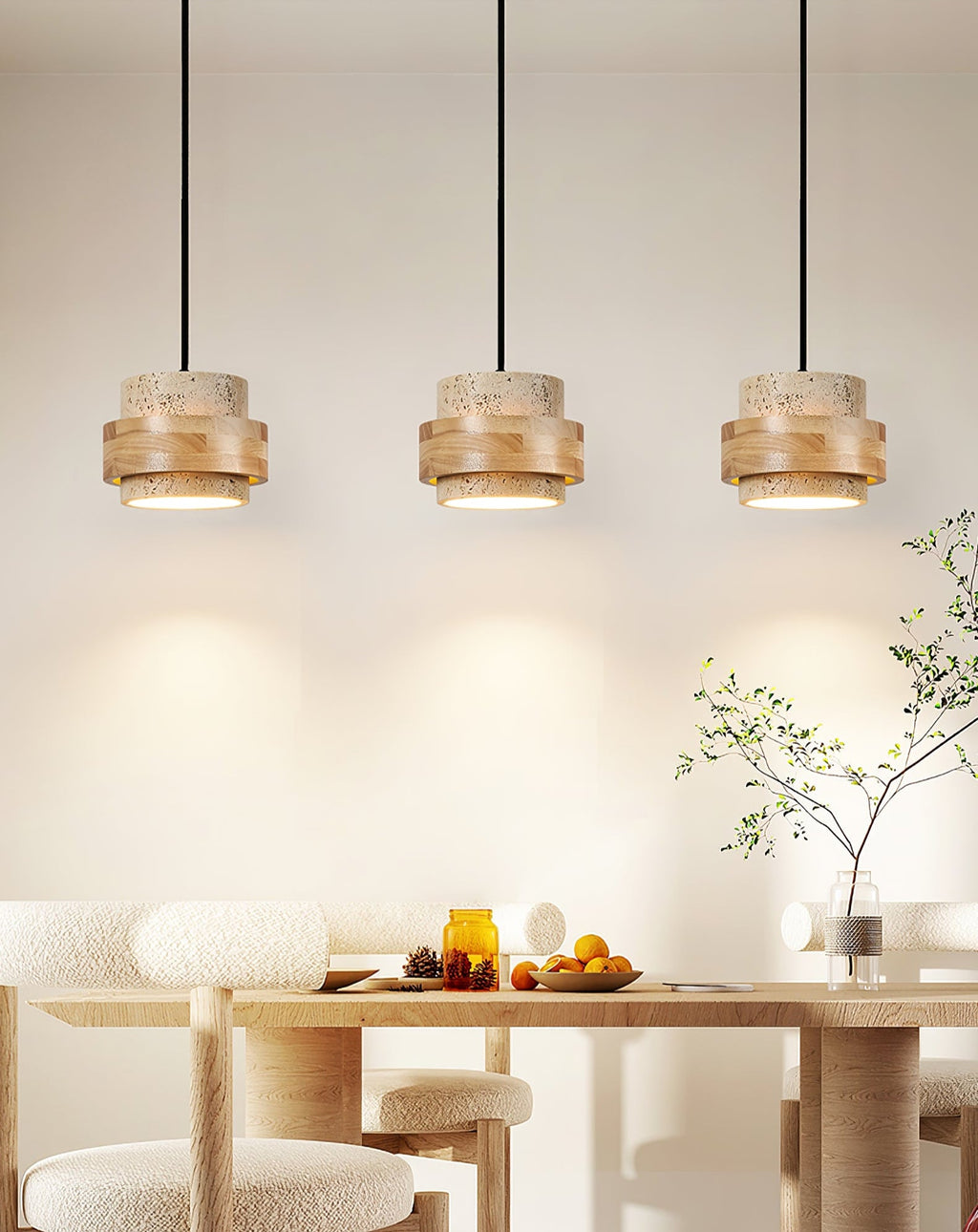 Suspension moderne Arfast en Bois et travertin jaune