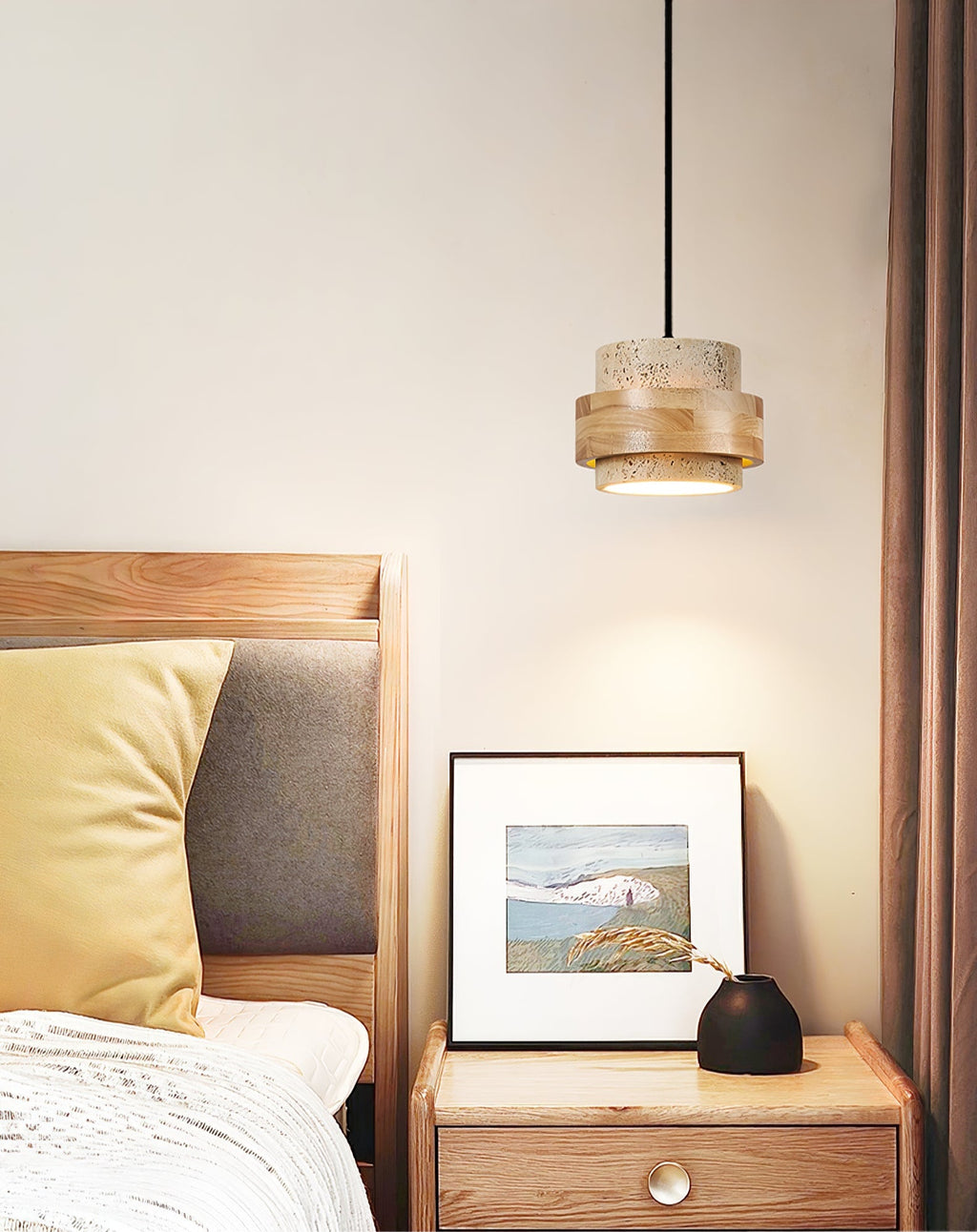 Suspension moderne Arfast en Bois et travertin jaune