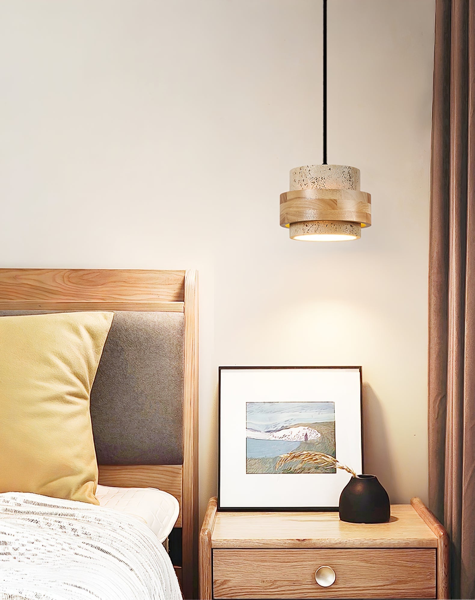 Suspension moderne Arfast en Bois et travertin jaune