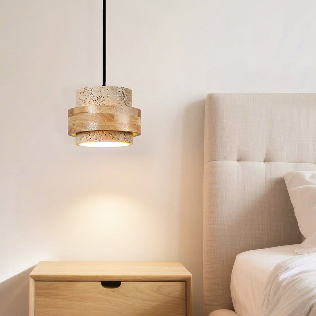Suspension moderne Arfast en Bois et travertin jaune