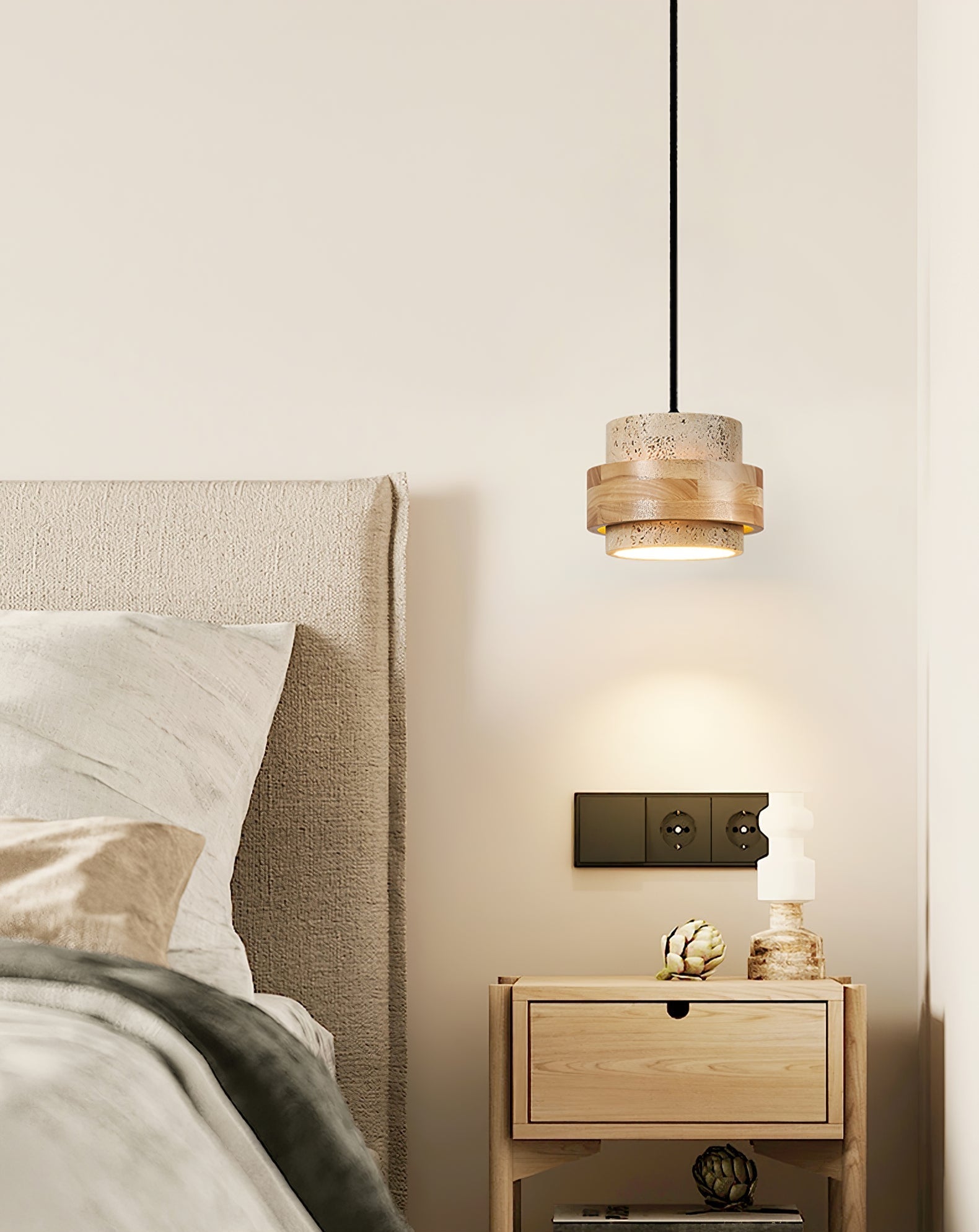 Suspension moderne Arfast en Bois et travertin jaune