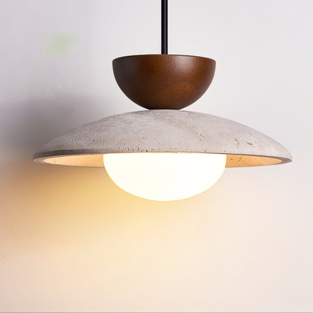 Suspension moderne Bronze en Bois et travertin jaune