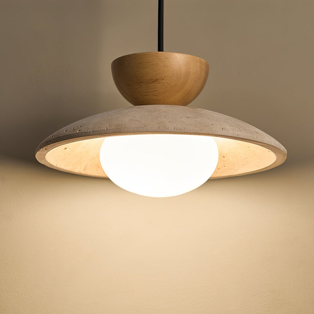Suspension moderne Bronze en Bois et travertin jaune