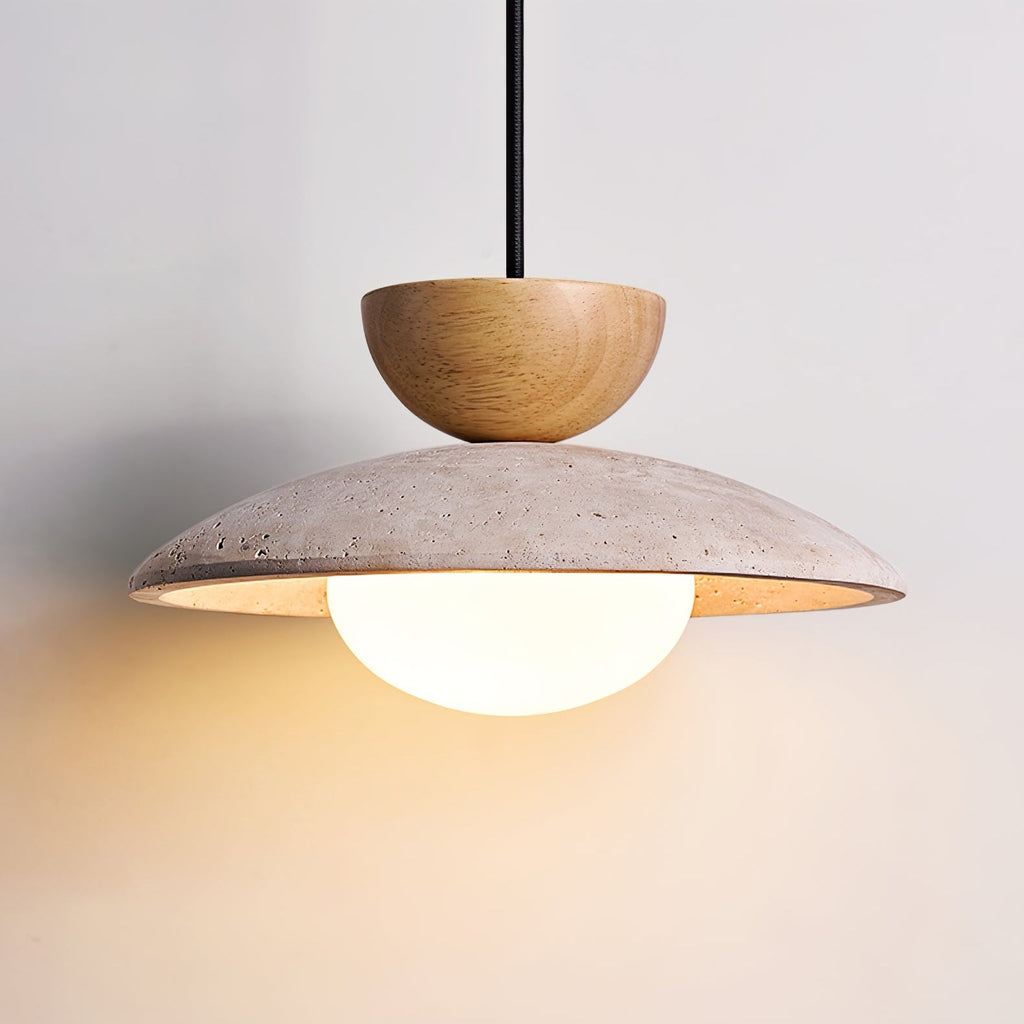 Suspension moderne Bronze en Bois et travertin jaune