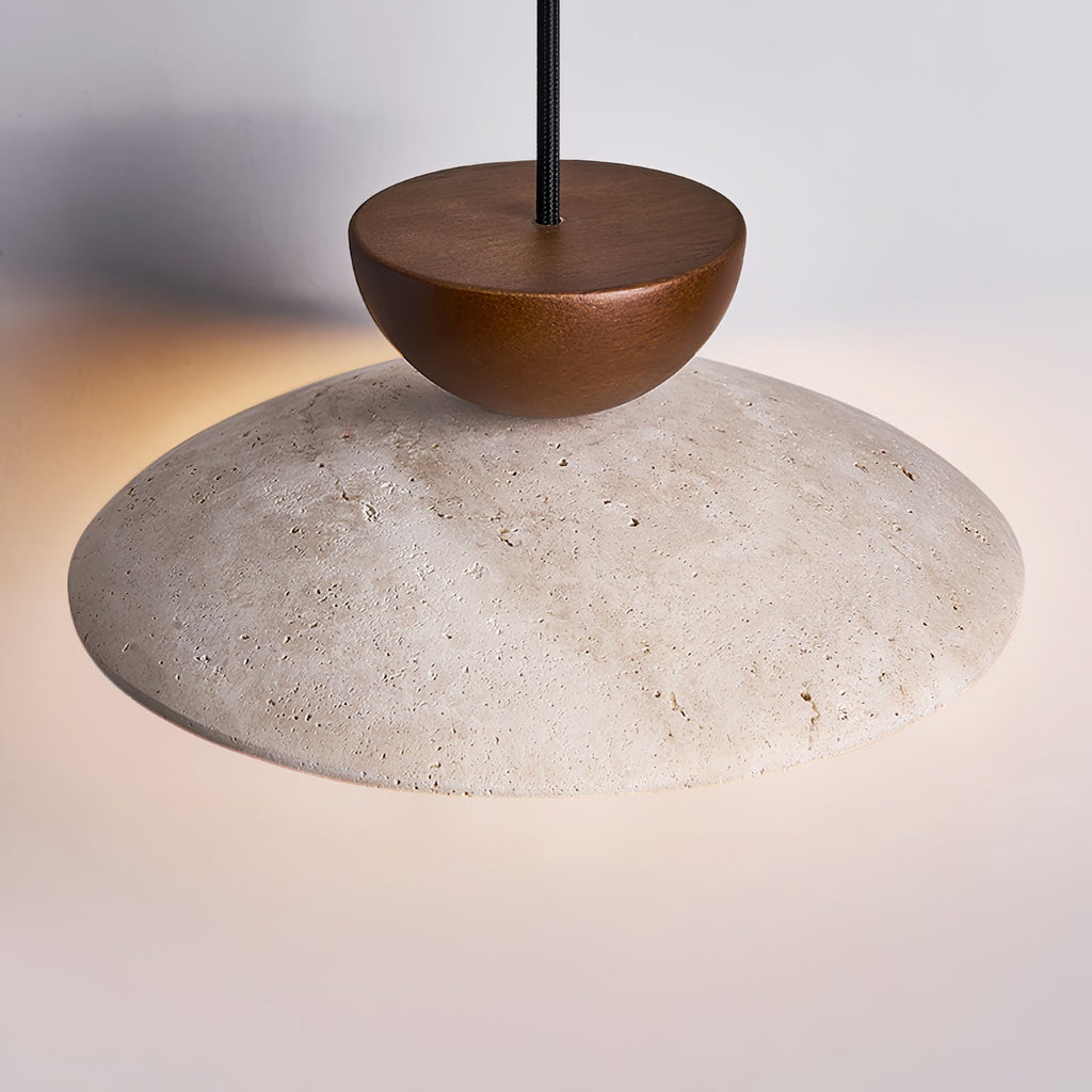 Suspension moderne Bronze en Bois et travertin jaune