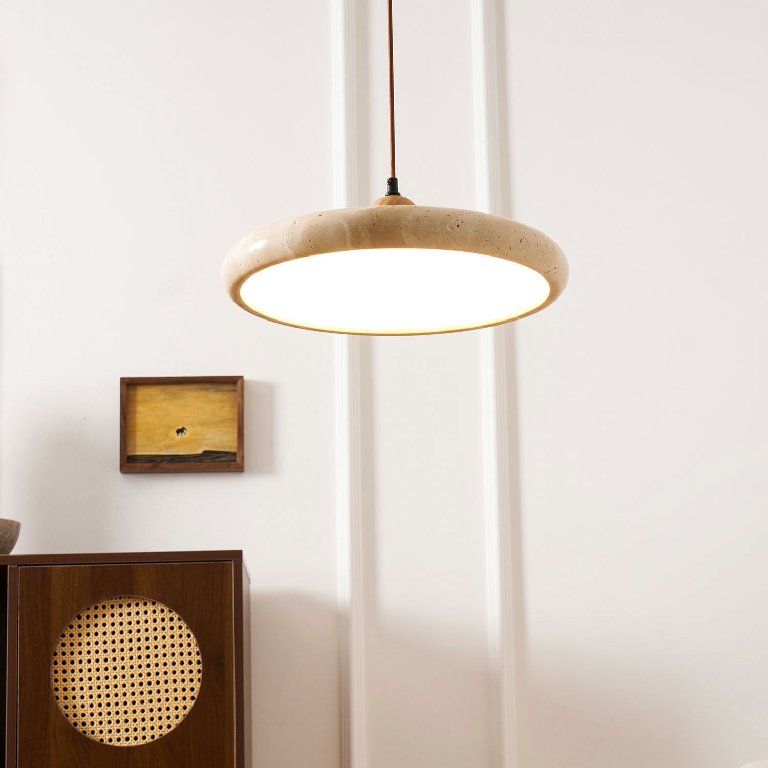 Suspension moderne Klaas en Travertin jaune et bois