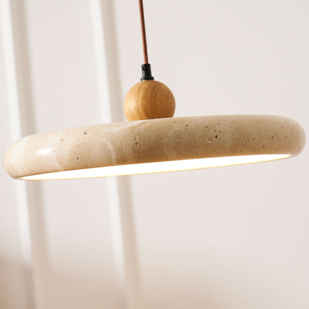 Suspension moderne Klaas en Travertin jaune et bois
