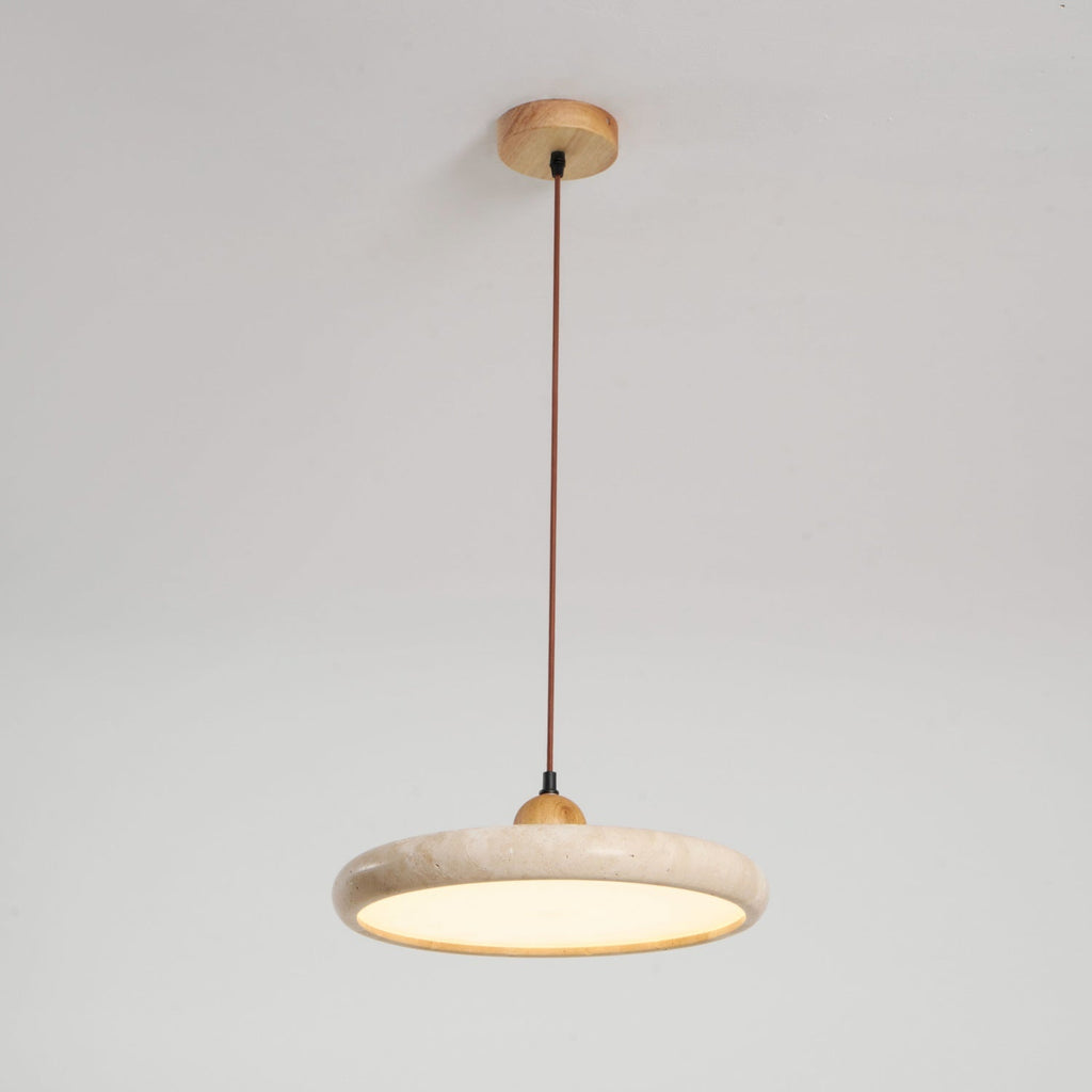 Suspension moderne Klaas en Travertin jaune et bois