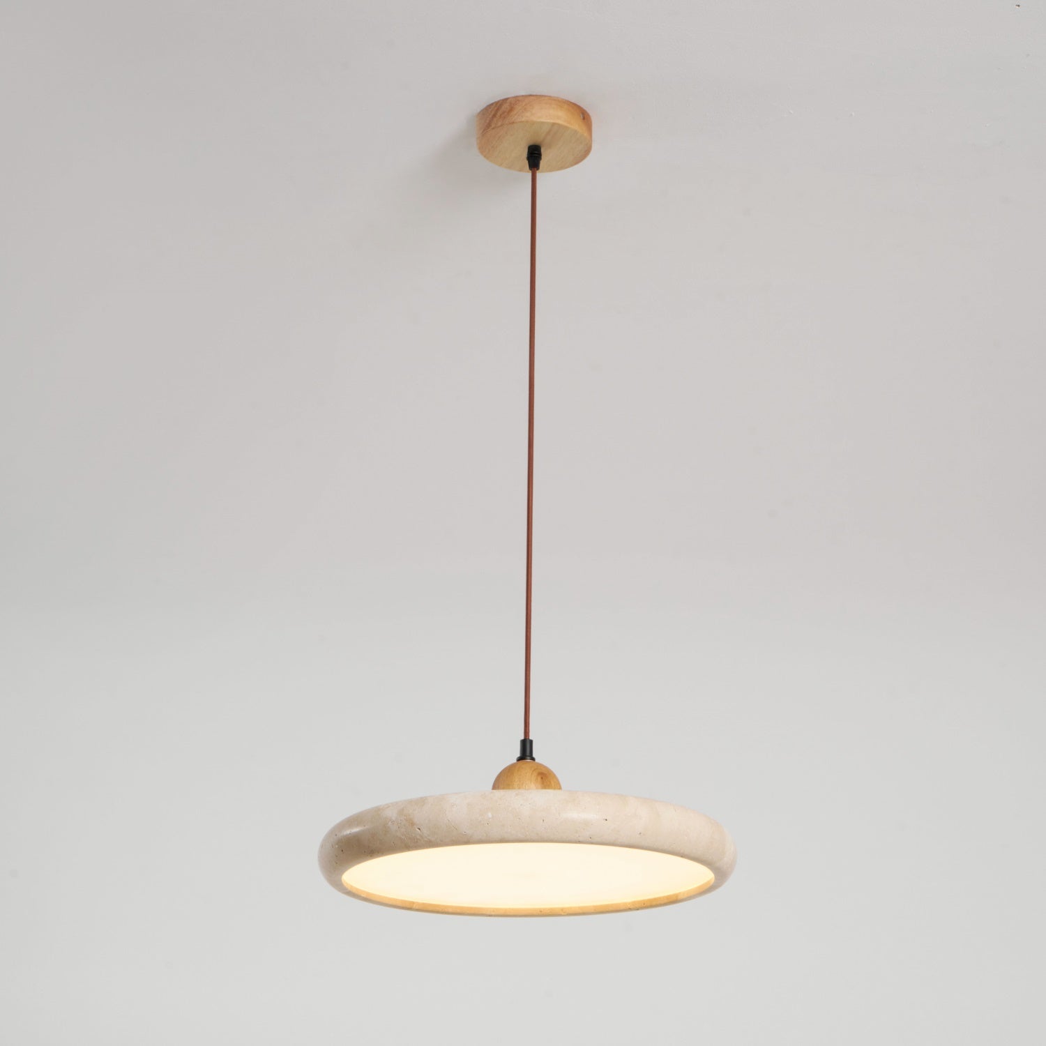 Suspension moderne Klaas en Travertin jaune et bois