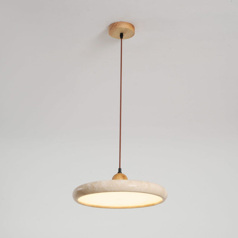 Suspension moderne Klaas en Travertin jaune et bois