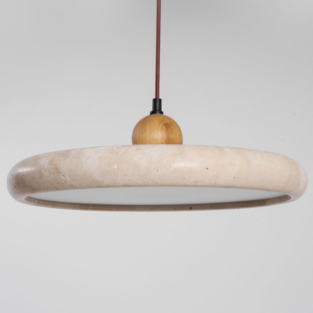 Suspension moderne Klaas en Travertin jaune et bois