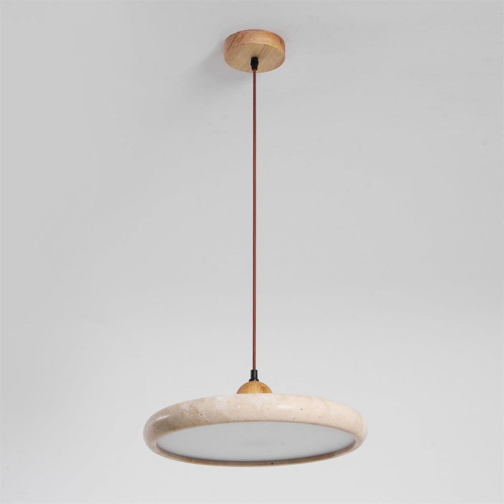 Suspension moderne Klaas en Travertin jaune et bois