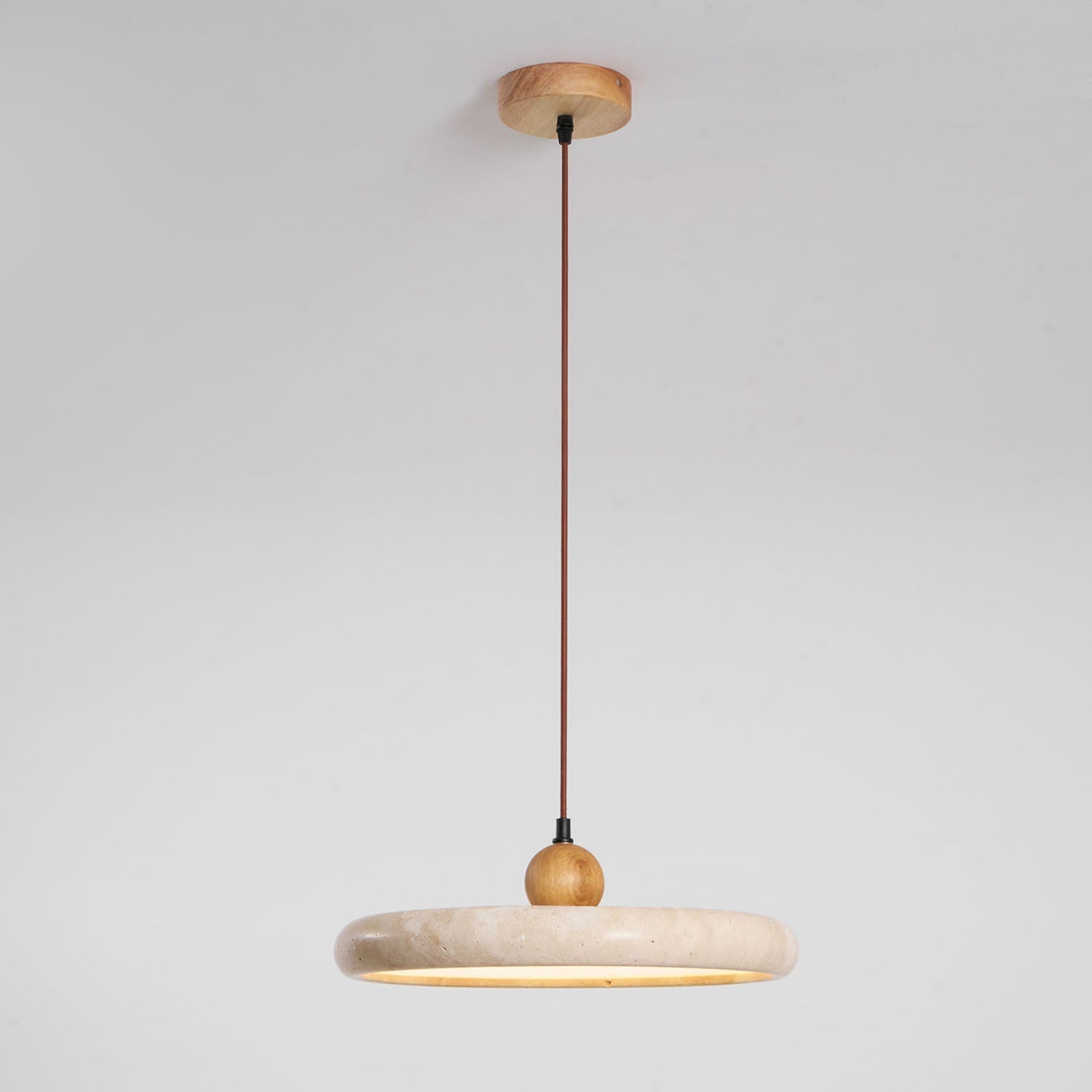 Suspension moderne Klaas en Travertin jaune et bois