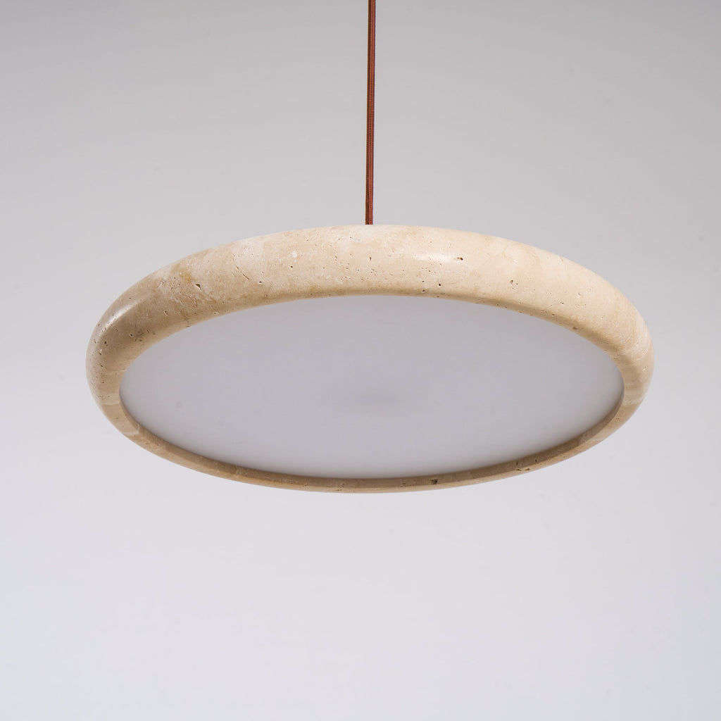 Suspension moderne Klaas en Travertin jaune et bois