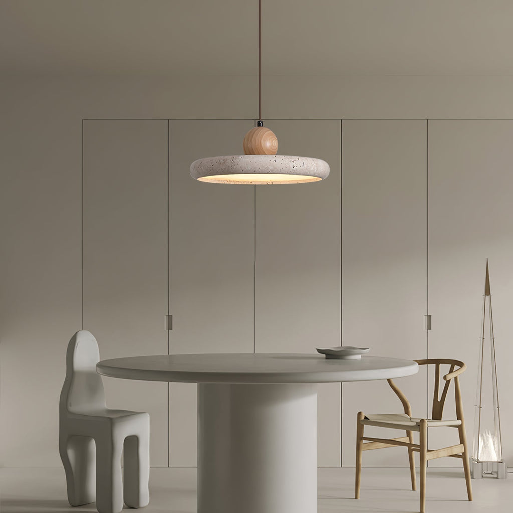 Suspension moderne Klaas en Travertin jaune et bois