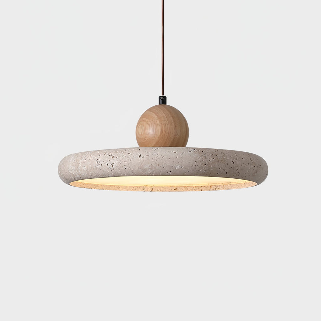 Suspension moderne Klaas en Travertin jaune et bois
