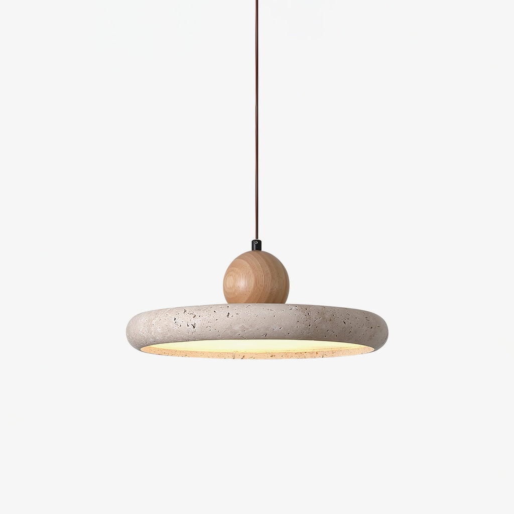 Suspension moderne Klaas en Travertin jaune et bois