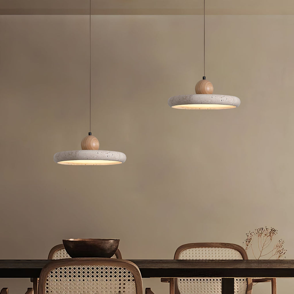 Suspension moderne Klaas en Travertin jaune et bois
