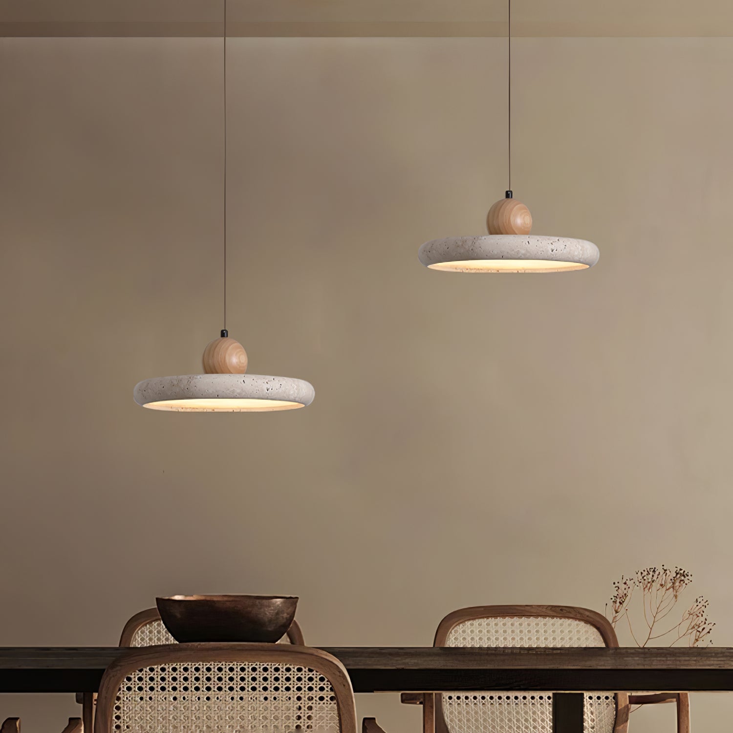 Suspension moderne Klaas en Travertin jaune et bois