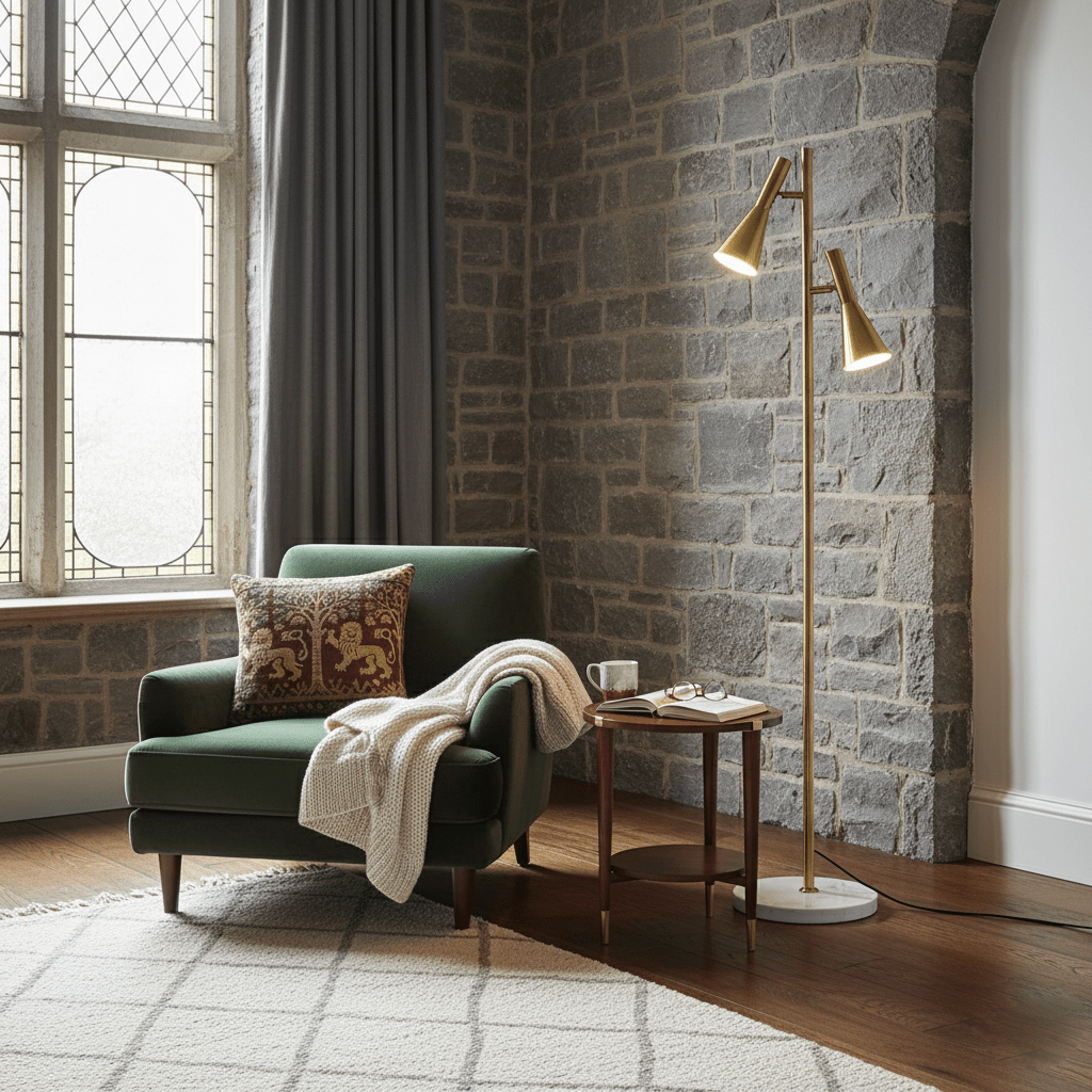 Lampadaire minimaliste Asen en Métal, Marbre, Fer Noir