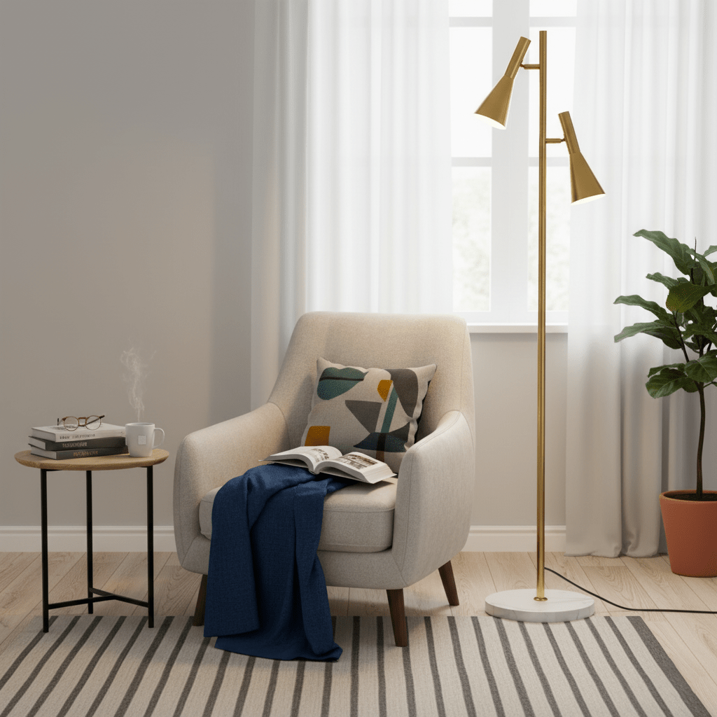 Lampadaire minimaliste Asen en Métal, Marbre, Fer Noir