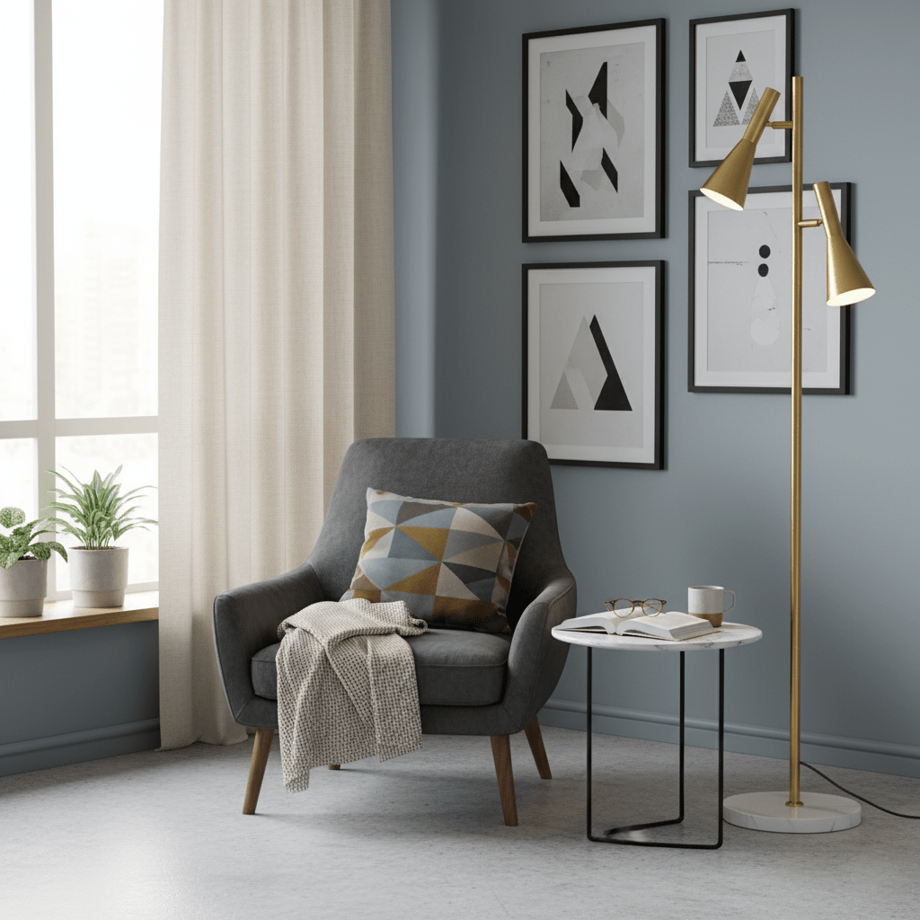 Lampadaire minimaliste Asen en Métal, Marbre, Fer Noir