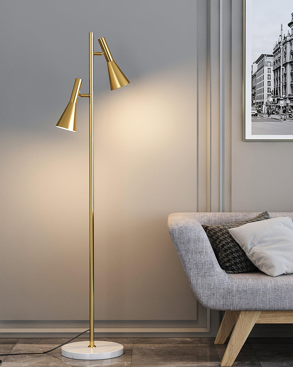 Lampadaire minimaliste Asen en Métal, Marbre, Fer Noir