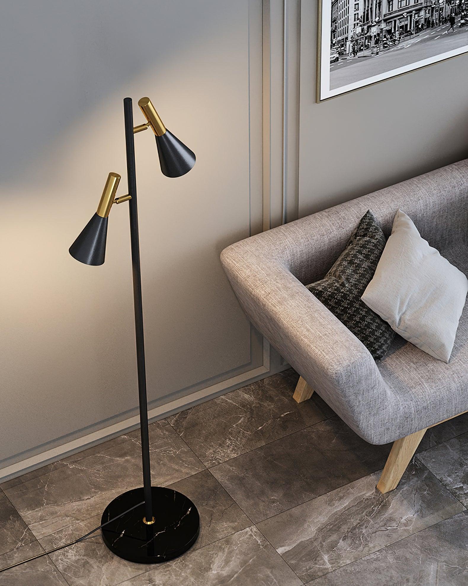Lampadaire minimaliste Asen en Métal, Marbre, Fer Noir