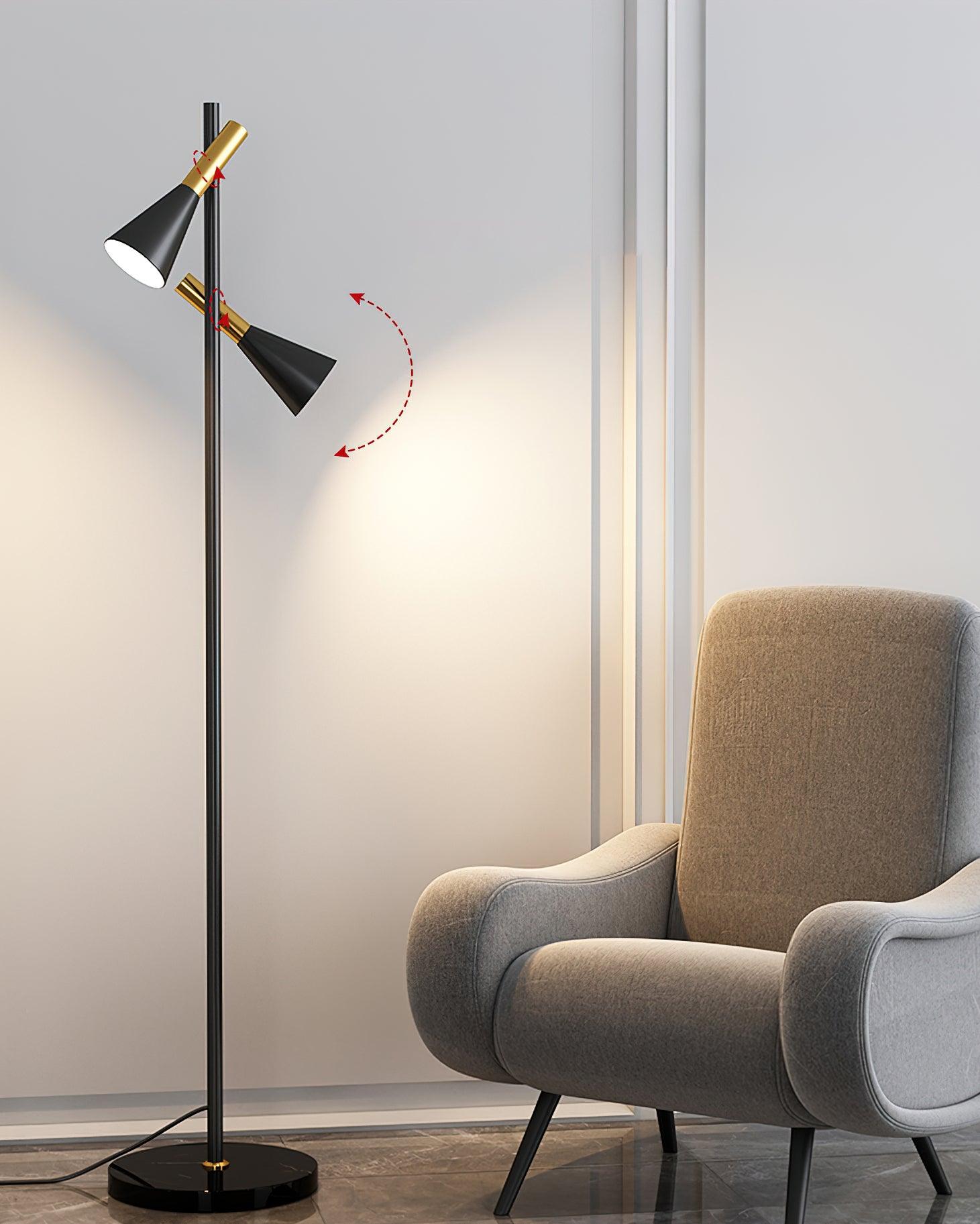 Lampadaire minimaliste Asen en Métal, Marbre, Fer Noir