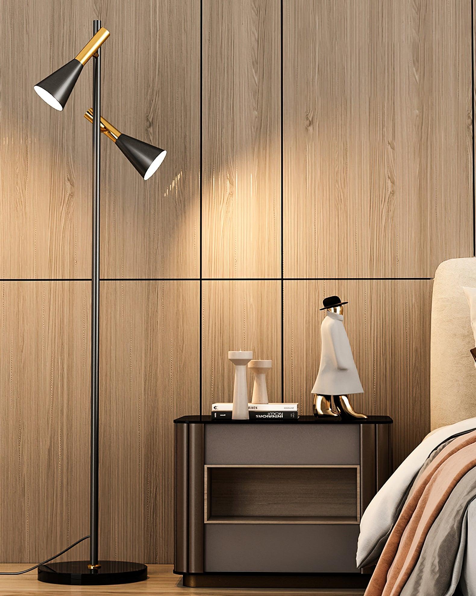 Lampadaire minimaliste Asen en Métal, Marbre, Fer Noir