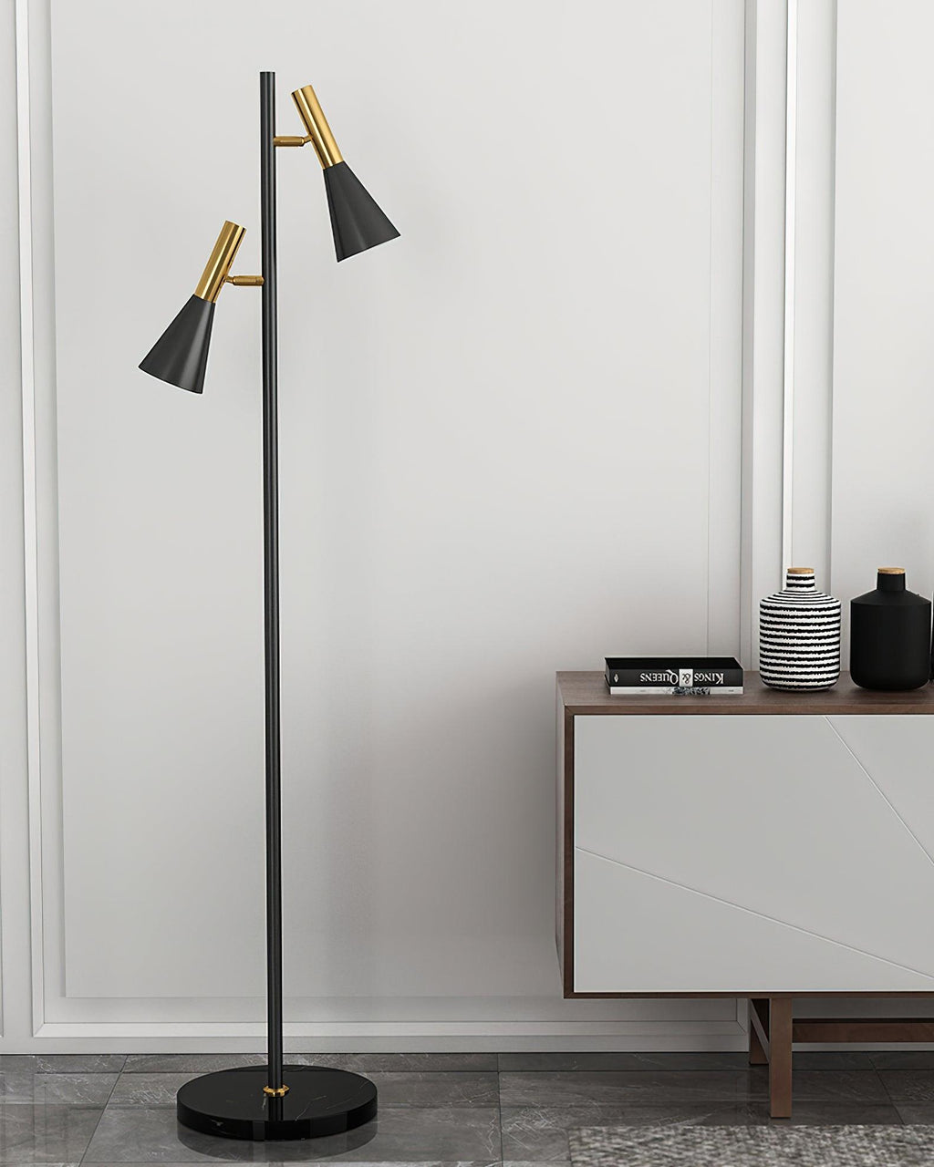 Lampadaire minimaliste Asen en Métal, Marbre, Fer Noir