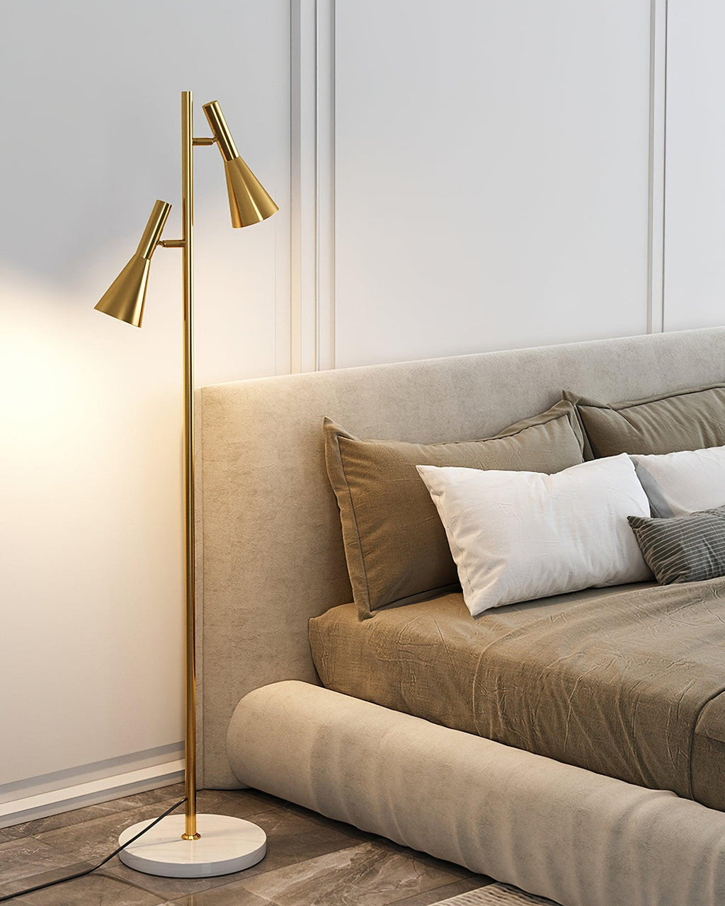 Lampadaire minimaliste Asen en Métal, Marbre, Fer Noir