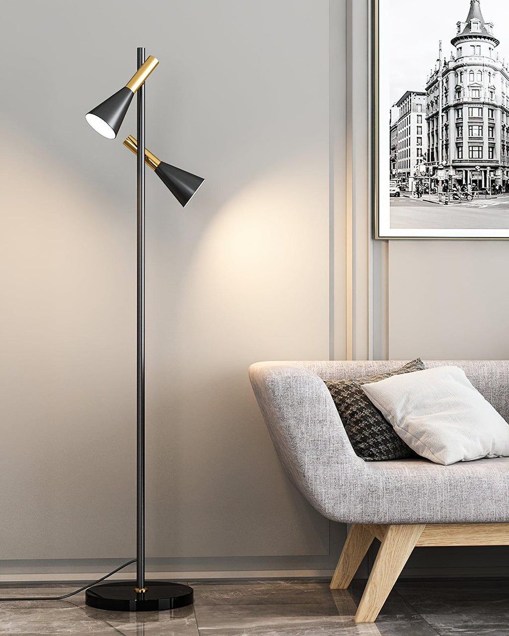 Lampadaire minimaliste Asen en Métal, Marbre, Fer Noir