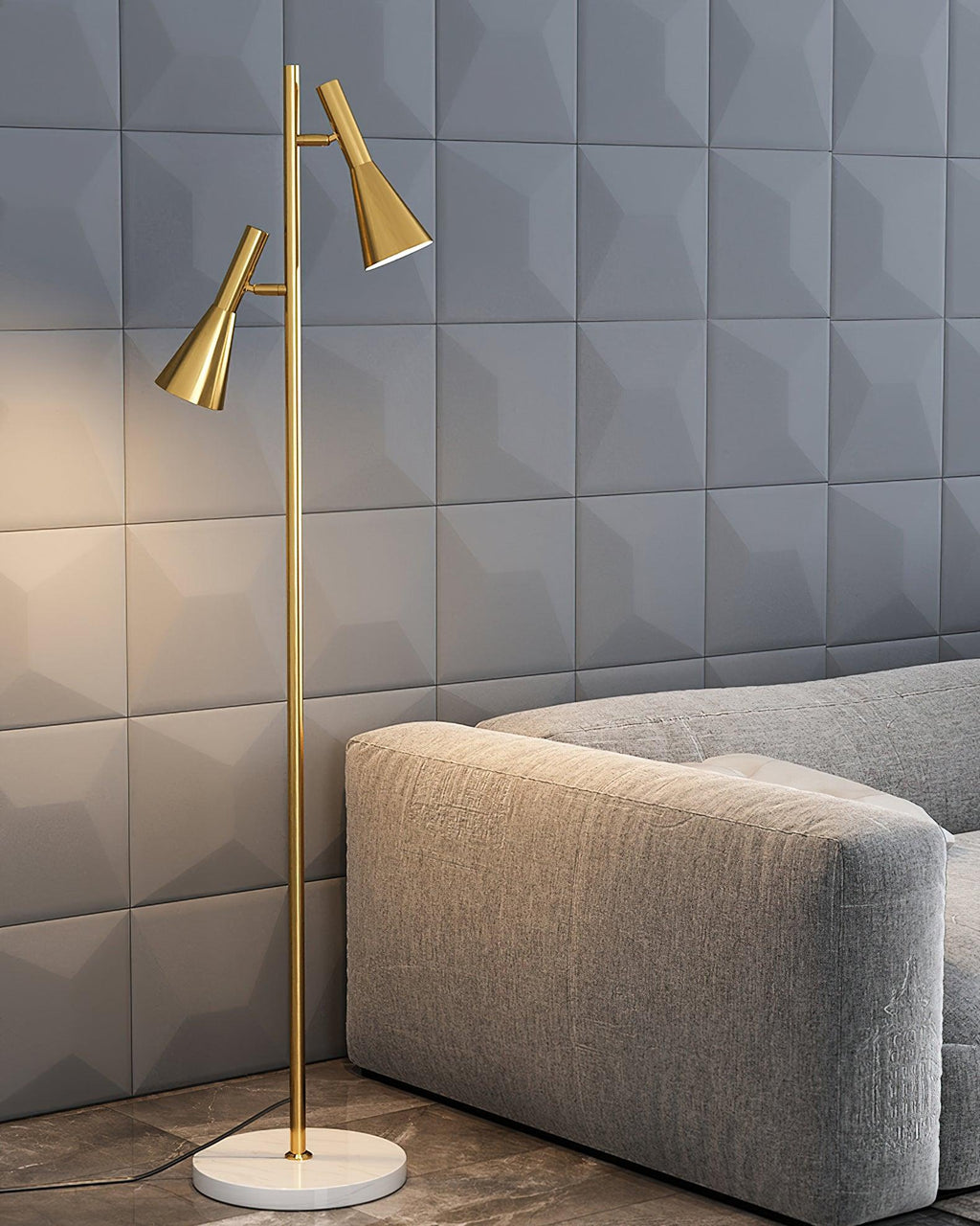 Lampadaire minimaliste Asen en Métal, Marbre, Fer Noir