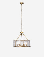 Lustre industriel Burke en laiton ancien - Laiton ancien