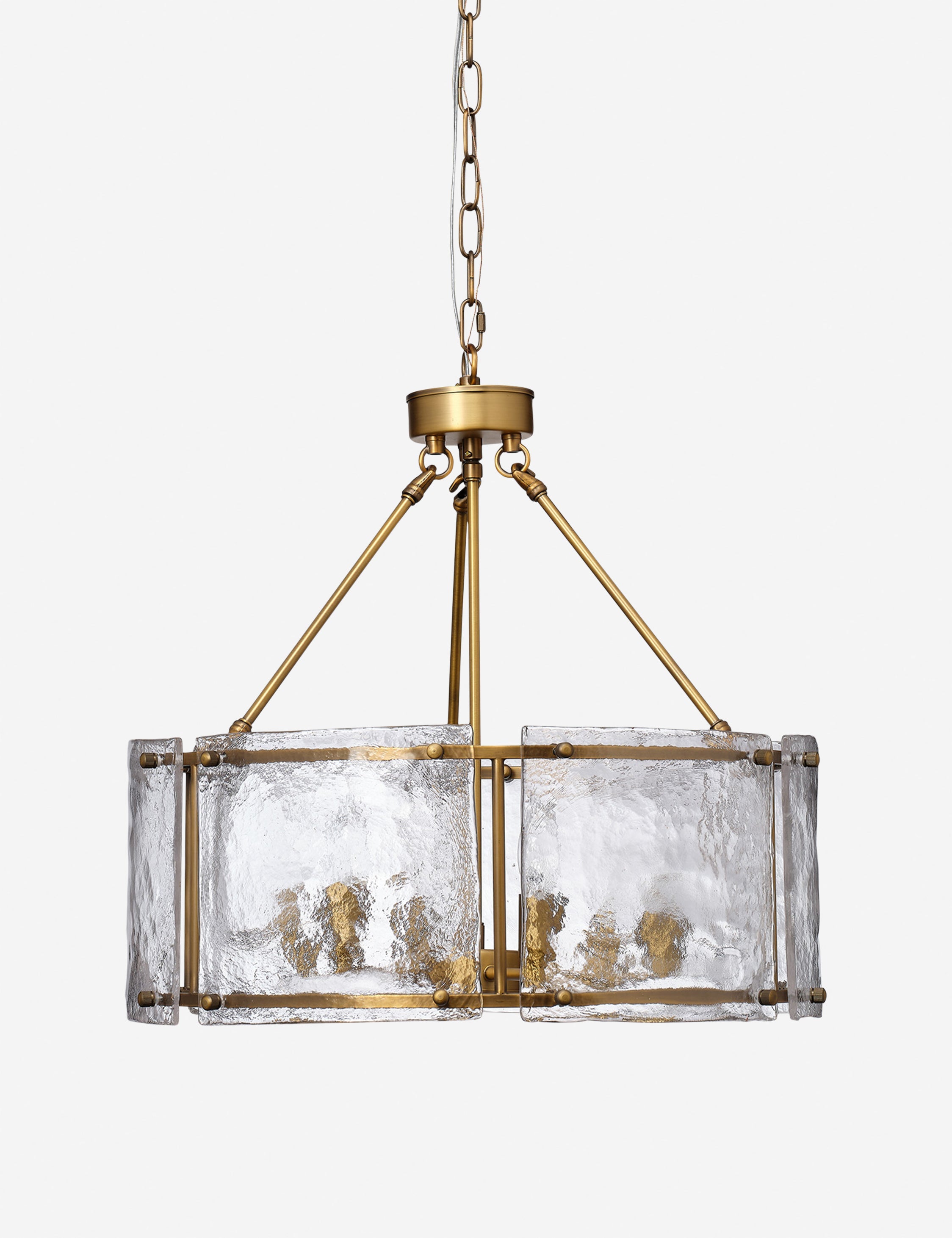 Lustre industriel Burke en laiton ancien - Laiton ancien