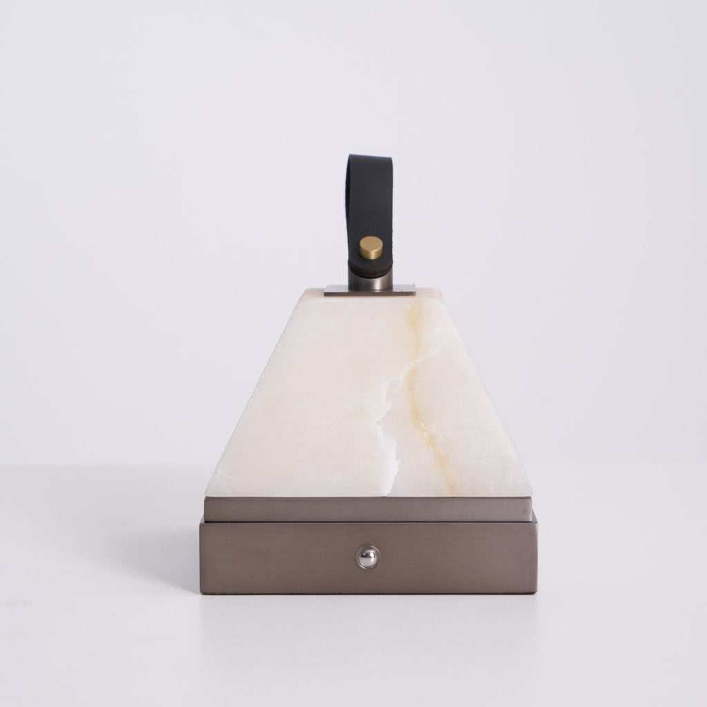 Lampe à poser moderne Archer en Albâtre Nickel et blanc