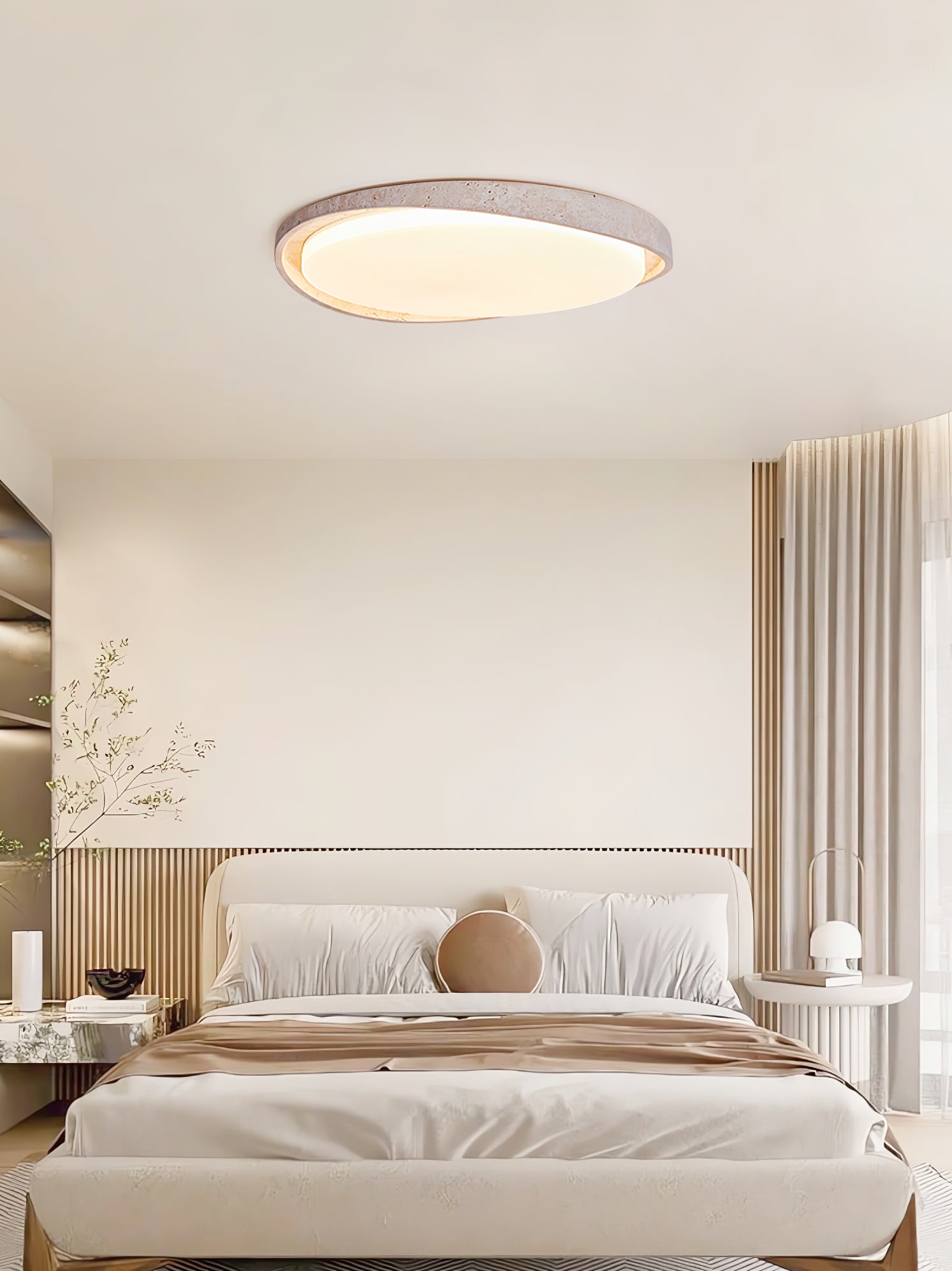 Plafonnier moderne Lamont en Travertin jaune et blanc