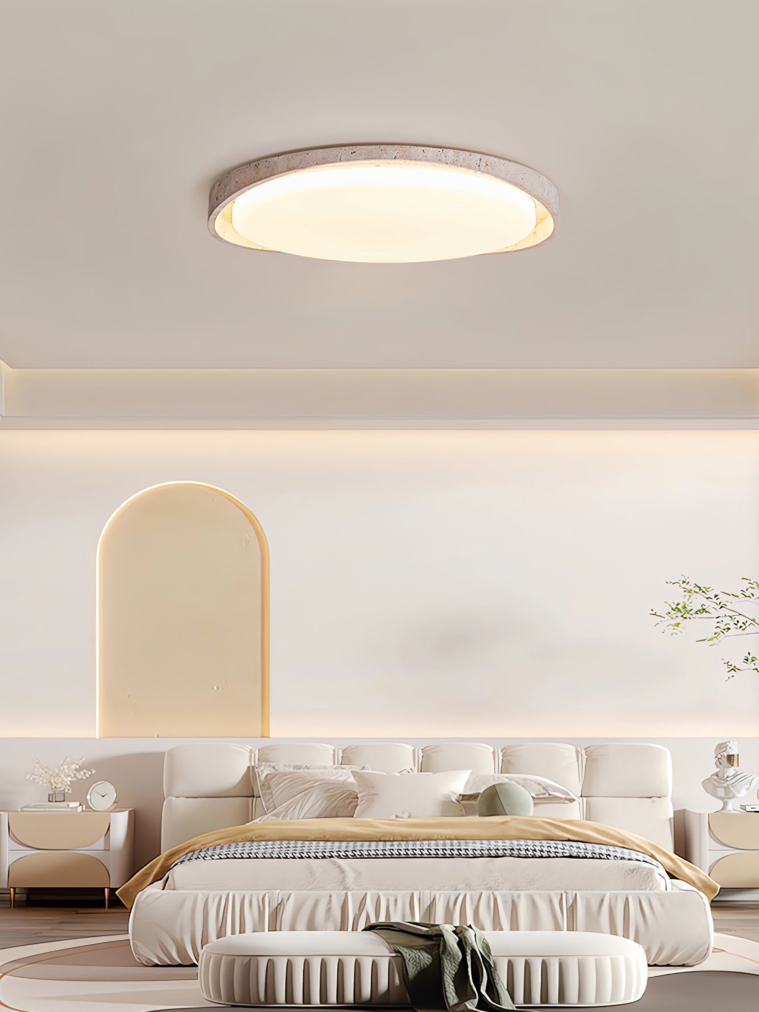 Plafonnier moderne Lamont en Travertin jaune et blanc
