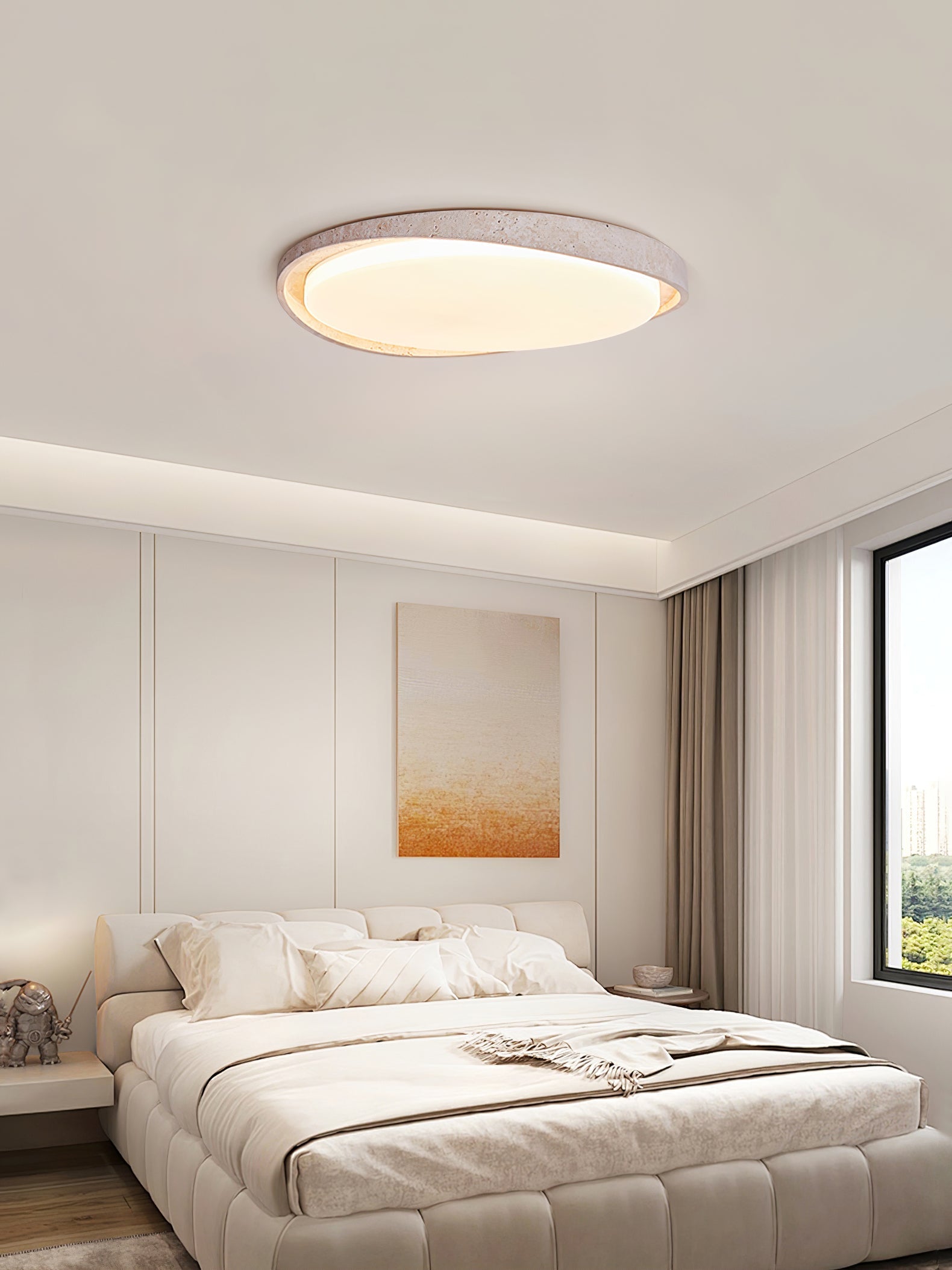 Plafonnier moderne Lamont en Travertin jaune et blanc