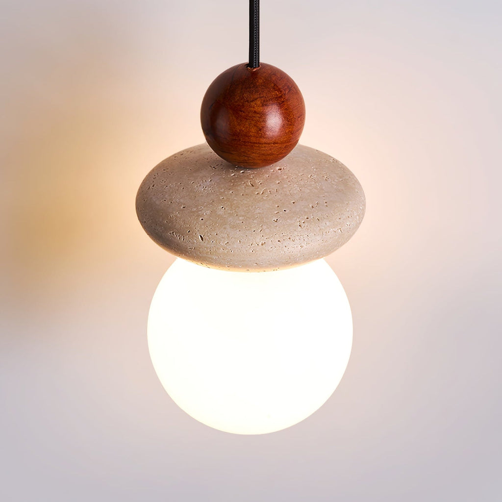 Suspension moderne Orjan en Rouge bois et travertin jaune