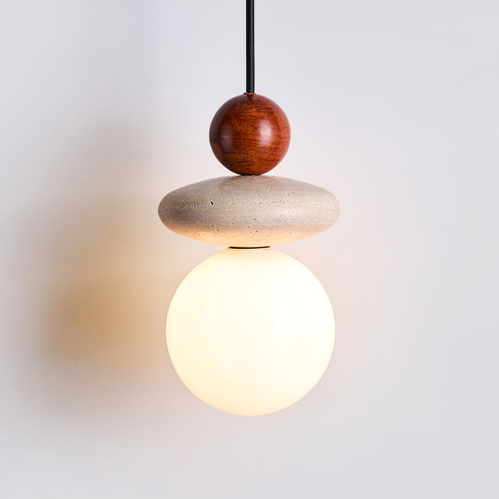 Suspension moderne Orjan en Rouge bois et travertin jaune
