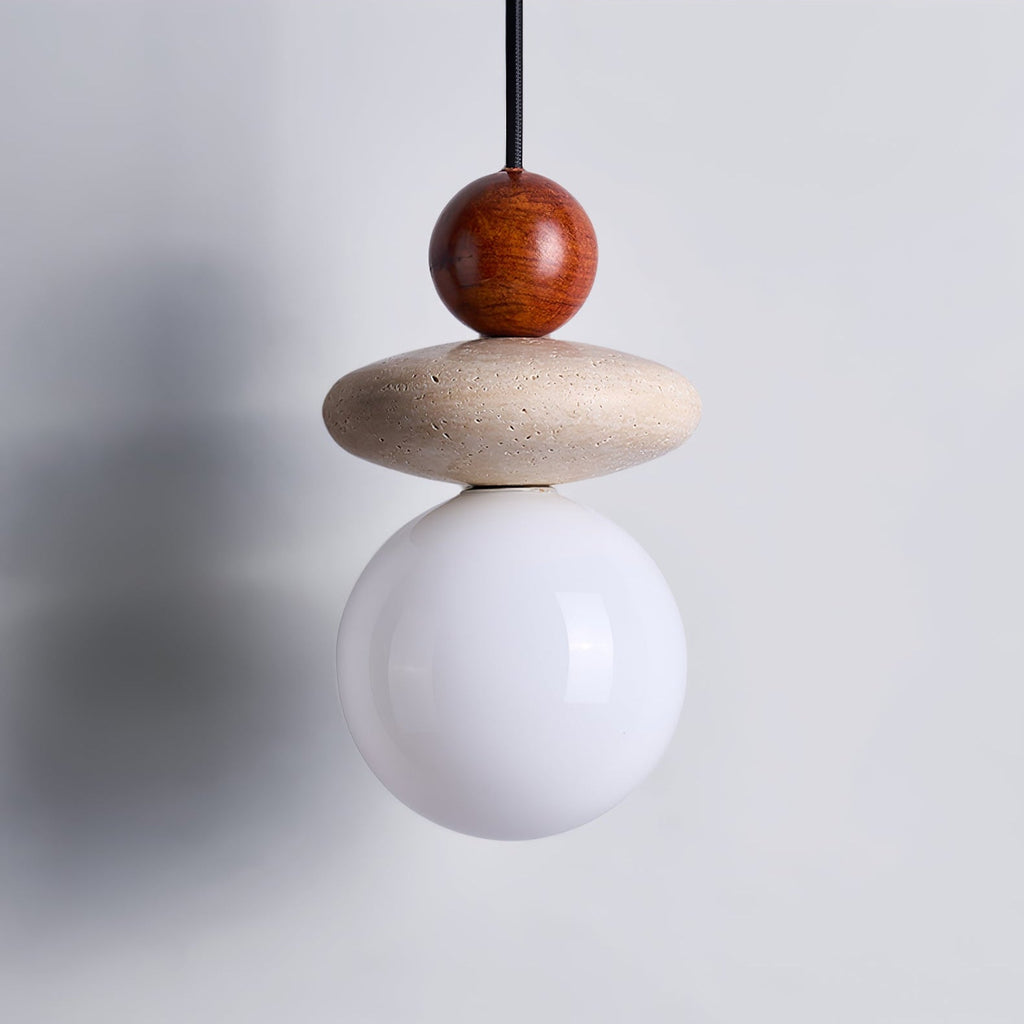 Suspension moderne Orjan en Rouge bois et travertin jaune