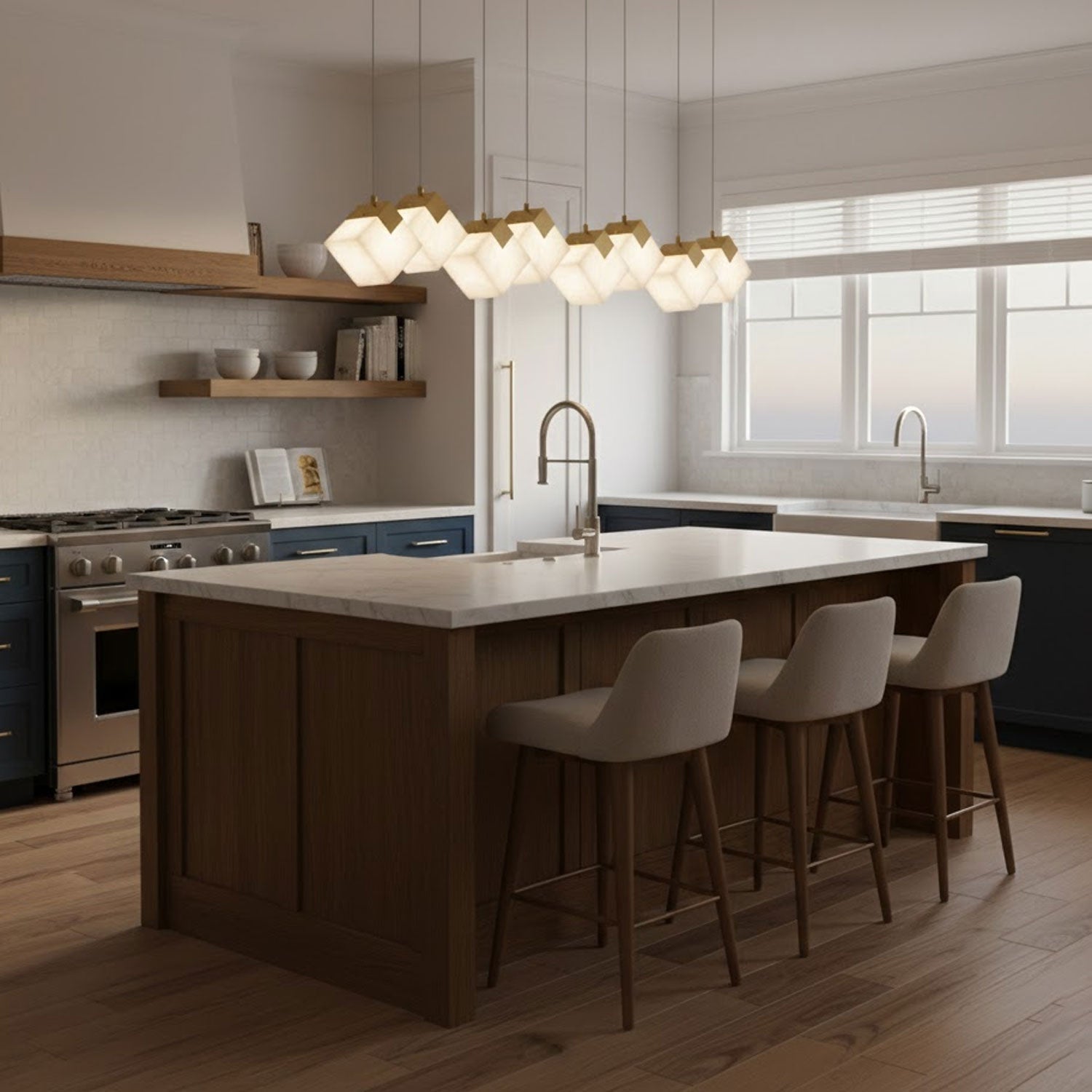 Suspension moderne Horton en Albâtre Or et blanc